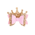 Glitzernde rosa Schleife und goldene Krone Haarspange für Mädchen mit Stoffüberzug - MC5025 Rosa Schleife / Rosa