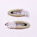 Embroidered white bear snap hair clip with gold wire trim on soft pink background - Polar Bear Style (MC3425)