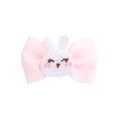 Rosa gestrickte Osterhasen-Schleife mit weißem Häkelkaninchen für Mädchen-Haarschmuck - Schleife Hase Voll Abgedeckte Klammer (MC5008)