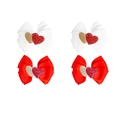 Set mit vier handgefertigten Haarklammern, Schleifen in Rot und Weiß mit Glitzerherz - 4-Teiliger Stil (MS四支装) / Rot Und Weiß Kombi