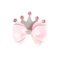 Rosa Satin Schleife Haarclip mit silberner Glitzer Krone und pinken Steinen - Rosa Schleife Mit Silberner Krone (MC5023)
