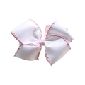 Barrette à cheveux avec nœud en gros-grain blanc et bords festonnés roses - Blanc