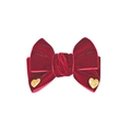 Fiocco per capelli in velluto rosso scuro con cuori glitterati dorati per Natale - Rosso