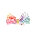 Regenbogen Pailletten Haarschleife für Mädchen mit goldenem Glitzerband und Clip - Irisierend 1Stk (MC5122)
