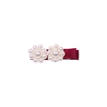 Dark red grosgrain ribbon hair clip for girls featuring two white pearl flower decorations - Red Double Pearl Style (MC2650)