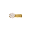 Handmade mustard yellow ribbed ribbon hair clip with a vintage pearl flower design - Yellow Single Pearl Style (MC2652)