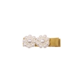 Handmade girls hair clip with champagne gold ribbon and elegant white pearl flowers - Yellow Double Pearl Style (MC2653)