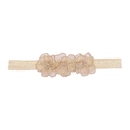 Elastic golden headband for baby girls with three delicate lace embroidery flowers - Mb098 Three Golden Flowers Hairband / -