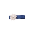Handmade navy blue grosgrain ribbon hair clip with elegant white pearl flower design - Blue Single Pearl Style (MC2655)