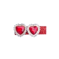 Barrette à cheveux pailletée rouge avec doubles cœurs en gemmes et strass pour filles - Rouge