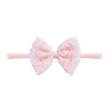 Diadema de nailon rosa suave para bebé con un lazo de encaje de rosa y diseño elástico - Lazo para el pelo / Rosa