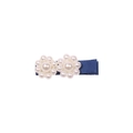 Handmade navy blue ribbon hair clip featuring two elegant white pearl flower motifs - Blue Double Pearl Style (MC2656)