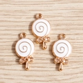 Lollipop shape alloy enamel charms with golden bow detail for DIY jewelry making - 10 Pieces Pack / White