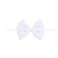Diadema de encaje para bebé con lazo de malla blanca y delicadas flores de rosa en 3D - Lazo para el pelo / Blanco