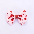 Pink ribbon bow hair clip for girls with red metallic heart patterns and glitter center - Pink Heart (MC5150)