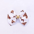 Kids leopard heart hair clip with white grosgrain bow and gold glitter detail - White Leopard Print Heart (MC5151)