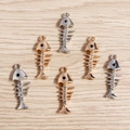 Set of rhinestone alloy fishbone pendants in silver and rose gold for DIY jewelry making - 10 Pieces Pack / Multicolor