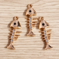 Three pieces of rose gold rhinestone fishbone charms for DIY jewelry making - 10 Pieces Pack / Gold
