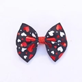 Fermaglio per capelli a fiocco nero fatto a mano con cuori rossi metallizzati e glitter - Blu notte cuore (MC5152)