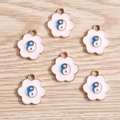Pink enamel cherry blossom pendants with tai chi symbol and gold metal edges - Six-Petal Flower Tai Chi Pendant / 10 Pieces Pack / White