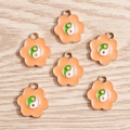 Set of 6 cherry blossom enamel flower pendants with yin yang motifs for DIY jewelry - Six-Petal Flower Tai Chi Pendant / 10 Pieces Pack / Orange