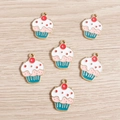 Set of 6 colorful enamel cupcake charms with gold trim for DIY jewelry making - 10 Pieces Pack / Colorful