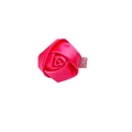 Pink ribbon rose hair clip with glittery heart base and satin floral design - Rose / Rose Red