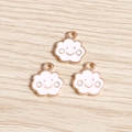 Set of 3 pink enamel smiling cloud pendants with gold plating for DIY jewelry making - Pink