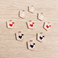DIY alloy enamel poker card pendants featuring heart patterns and gold-tone metal frames - 10 Pieces Pack / Multicolor