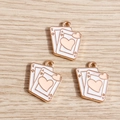 Set of 3 alloy heart poker card charms with pink enamel detail for DIY jewelry making - 10 Pieces Pack / White