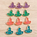 Halloween wizard hat charms in four colors with gold stars for DIY jewelry making - 10 Pieces Pack / Multicolor