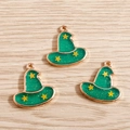 Tres colgantes de sombrero de bruja en resina verde con estrellas doradas para Halloween - Verde