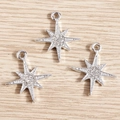 Three silver eight-point star pendants with sparkling rhinestones for DIY jewelry making - 10 Pieces/Pack / Silver