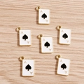 Golden Ace of Spades poker card pendants with white enamel for DIY jewelry making - Ace Of Spades Poker Card Style / 10 Pieces Pack / Black