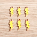 Set of six yellow lightning bolt alloy enamel charms with rose gold trim for DIY jewelry - 10 Pieces Pack / Yellow