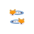 Paire de barrettes renard orange pour filles avec oreilles pailletées et ruban bleu - Petit Renard (MC5265)