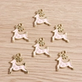 Pink enamel reindeer charms with gold metal snowflake details for DIY jewelry making - 10 Pieces Pack / Pink