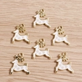 Set of 6 Christmas reindeer alloy charms with gold borders and white enamel coating - 10 Pieces Pack / White