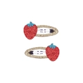Paire de pinces à cheveux fraise étincelantes avec paillettes rouges et tissu doré - Petite Fraise (MC5269)
