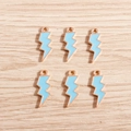 Detail of six lightning charms in rose gold alloy with light blue enamel for DIY jewelry - 10 Pieces Pack / Blue