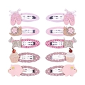 Lot de 10 barrettes pour filles avec motifs animaux et fleurs en tissu rose et paillettes - Série Rose Clair (MS5270)