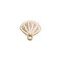Pink enamel shell charm with gold base and seven iridescent rhinestones for DIY - Pink Shell Rhinestone Style (YD1047luofen) / 10 Pieces Pack / Pink