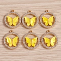 Set di 6 ciondoli a farfalla dorati con strass trasparenti e intarsio in acrilico giallo - Tondo Strass Giallo (YD650huangse)