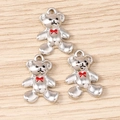 Three silver alloy bear pendants with red bow ties for DIY jewelry making accessories - Silver