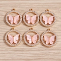 Set di 6 ciondoli a farfalla circolari dorati con cristalli per gioielli fai-da-te - Tondo Strass Rosa (YD650fense)