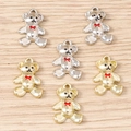 Pack of 8 trendy alloy bear pendants in gold and silver with red oil drip bow ties - Multicolor