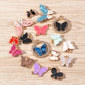 Colorful butterfly alloy charms and connectors with enamel and rhinestones for DIY jewelry - 10 Pieces Pack / Mixed Colors
