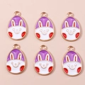 Détail de breloques lapin de Pâques émaillées avec bordures dorées pour bijoux DIY - Œuf de Lapin de Dessin Animé (1080)