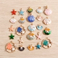 Colorful enamel starfish and seashell pendants with gold plating and pearls for DIY jewelry - Ocean Theme DIY Jewelry Mixed Style / 10 Pieces Pack / Multicolor
