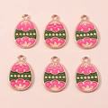 Détail de breloques œufs de Pâques avec émail floral et finition alliage doré - Œuf Floral Rose Vert (1117)